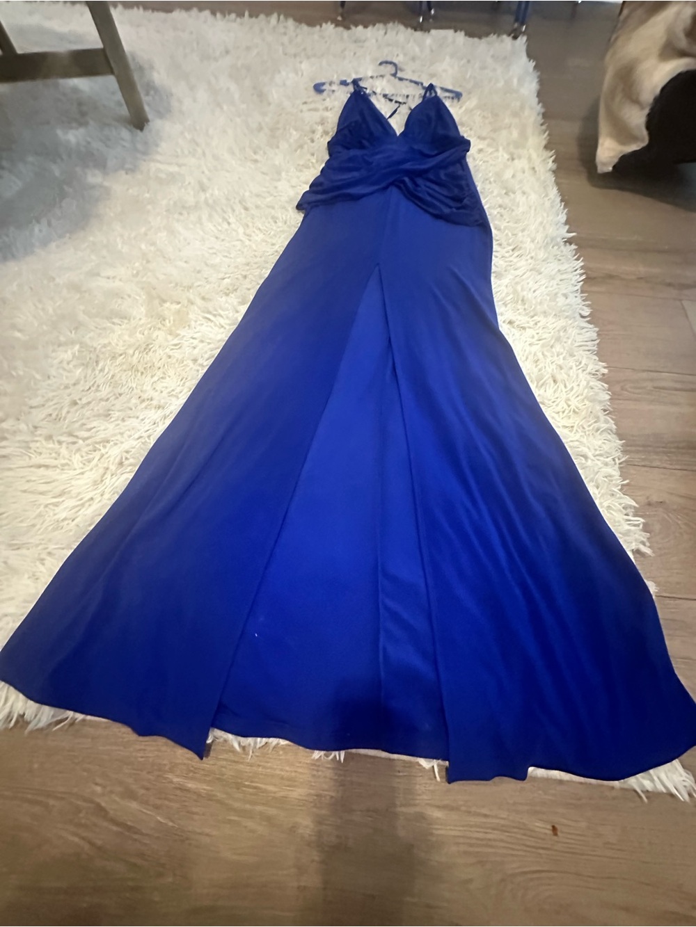Sapphire Blue V-Neck Prom Gown with Draped Bodice